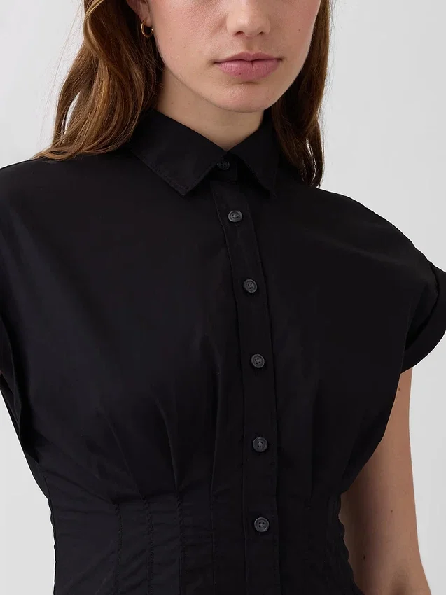 Abito camicia midi in popeline con vita stretta