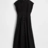 Abito camicia midi in popeline con vita stretta