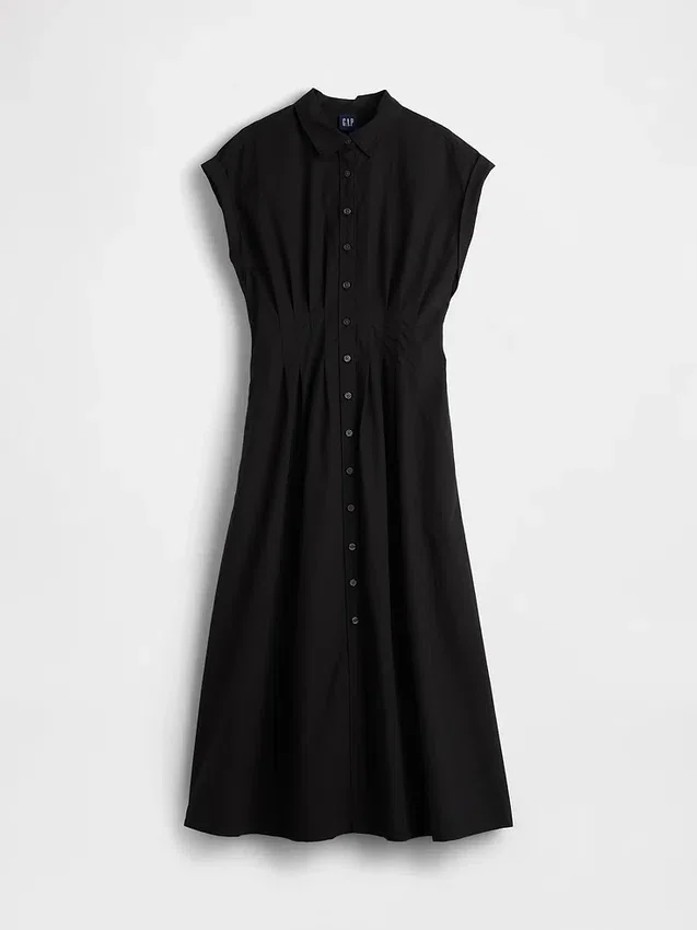 Abito camicia midi in popeline con vita stretta