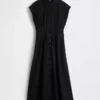 Abito camicia midi in popeline con vita stretta