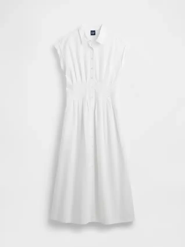 Abito camicia midi in popeline con vita stretta