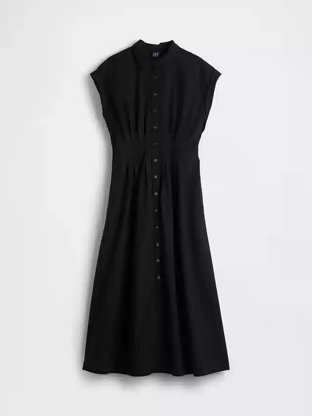 Abito camicia midi in popeline con vita stretta