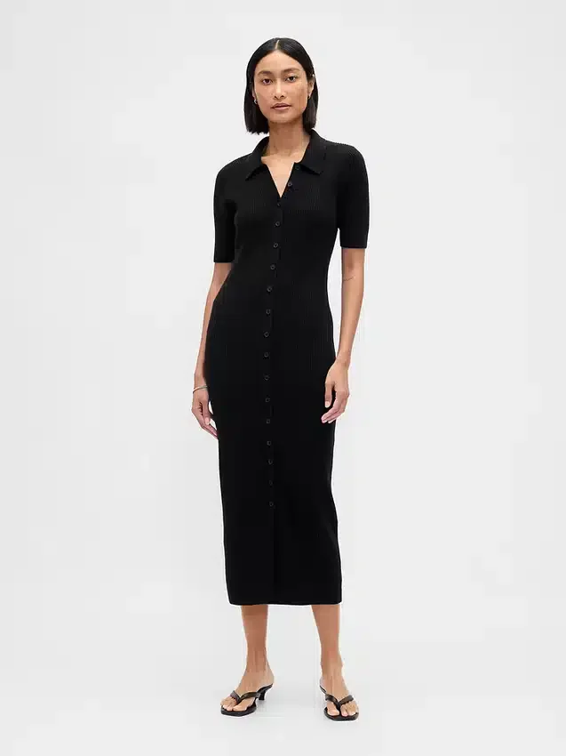 Abito cardigan midi CashSoft con collo a costine