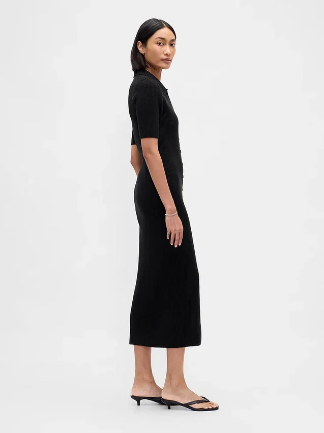 Abito cardigan midi CashSoft con collo a costine