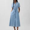 Abito chemisier midi in denim con cintura da annodare