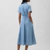 Abito chemisier midi in denim con cintura da annodare