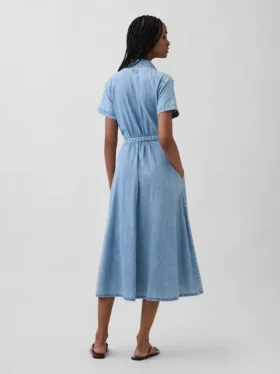 Abito chemisier midi in denim con cintura da annodare