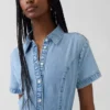 Abito chemisier midi in denim con cintura da annodare