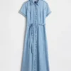 Abito chemisier midi in denim con cintura da annodare