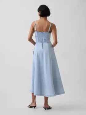 Abito lungo a corsetto con cuciture in denim
