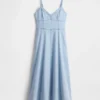 Abito lungo a corsetto con cuciture in denim