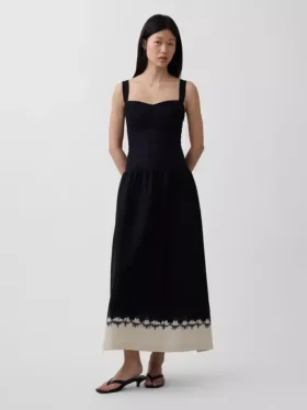 Abito lungo a corsetto con vita bassa in misto lino