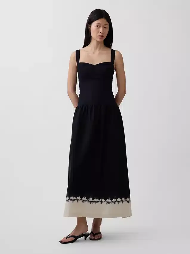 Abito lungo a corsetto con vita bassa in misto lino