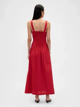 Abito lungo a corsetto con vita bassa in misto lino