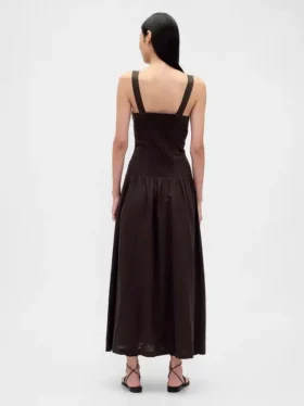 Abito lungo a corsetto con vita bassa in misto lino