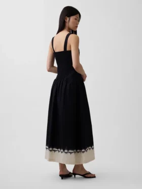 Abito lungo a corsetto con vita bassa in misto lino