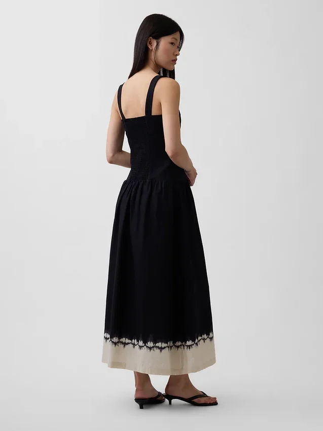 Abito lungo a corsetto con vita bassa in misto lino