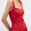 Abito lungo a corsetto con vita bassa in misto lino