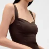 Abito lungo a corsetto con vita bassa in misto lino