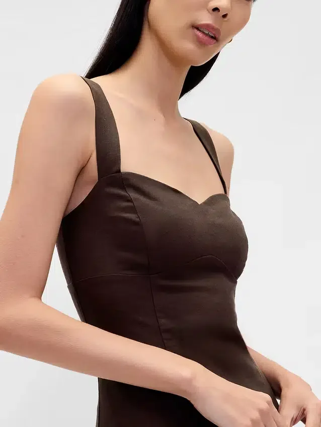 Abito lungo a corsetto con vita bassa in misto lino