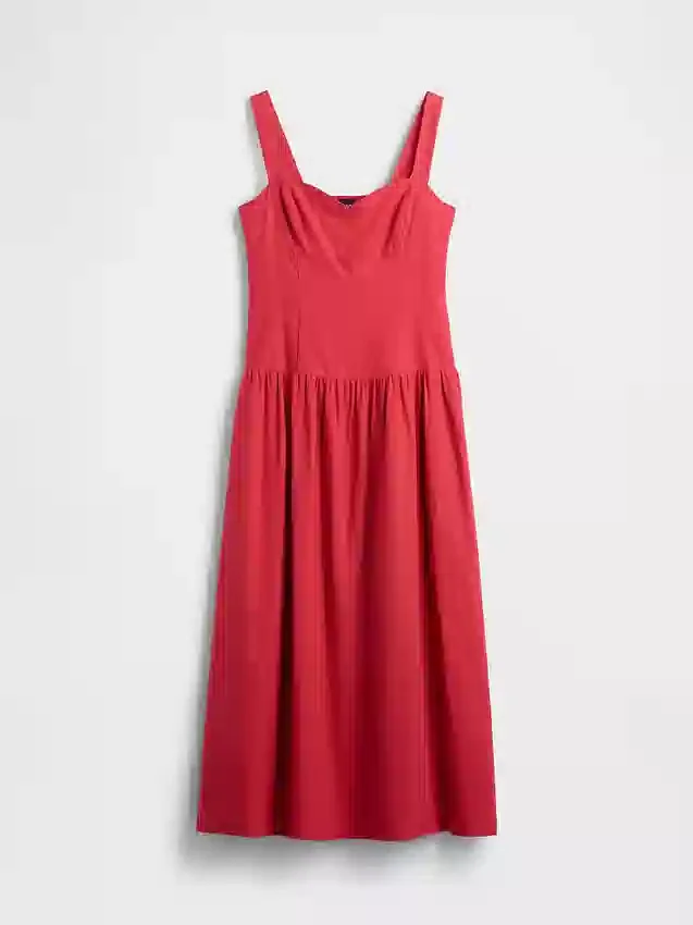 Abito lungo a corsetto con vita bassa in misto lino