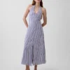 Abito lungo con scollo all’americana in misto lino