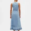 Abito lungo in denim con cintura da annodare e abbottonatura frontale