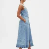 Abito lungo in denim con cintura da annodare e abbottonatura frontale
