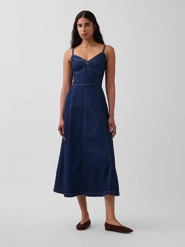 Abito lungo in denim con cuciture a corsetto