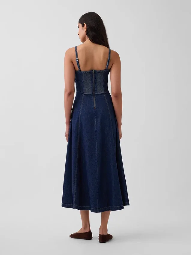 Abito lungo in denim con cuciture a corsetto