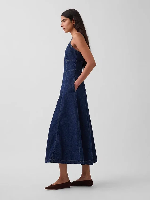 Abito lungo in denim con cuciture a corsetto