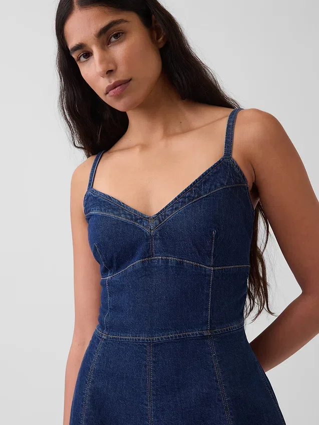 Abito lungo in denim con cuciture a corsetto