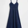 Abito lungo in denim con cuciture a corsetto