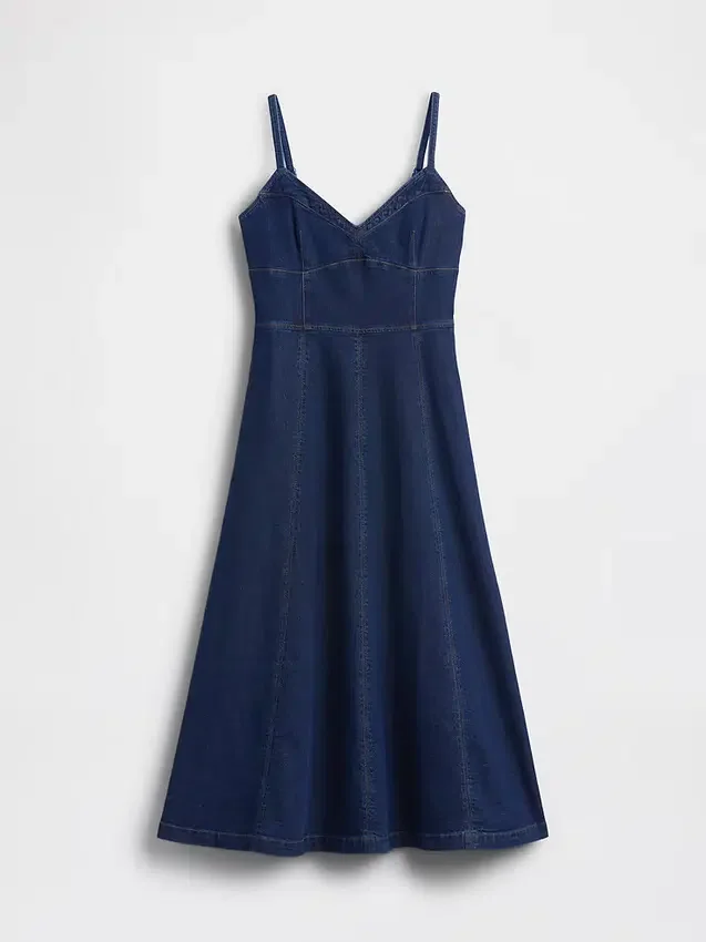 Abito lungo in denim con cuciture a corsetto