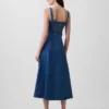 Abito lungo in denim con scollo rotondo