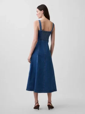 Abito lungo in denim con scollo rotondo