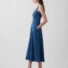 Abito lungo in denim con scollo rotondo