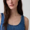 Abito lungo in denim con scollo rotondo
