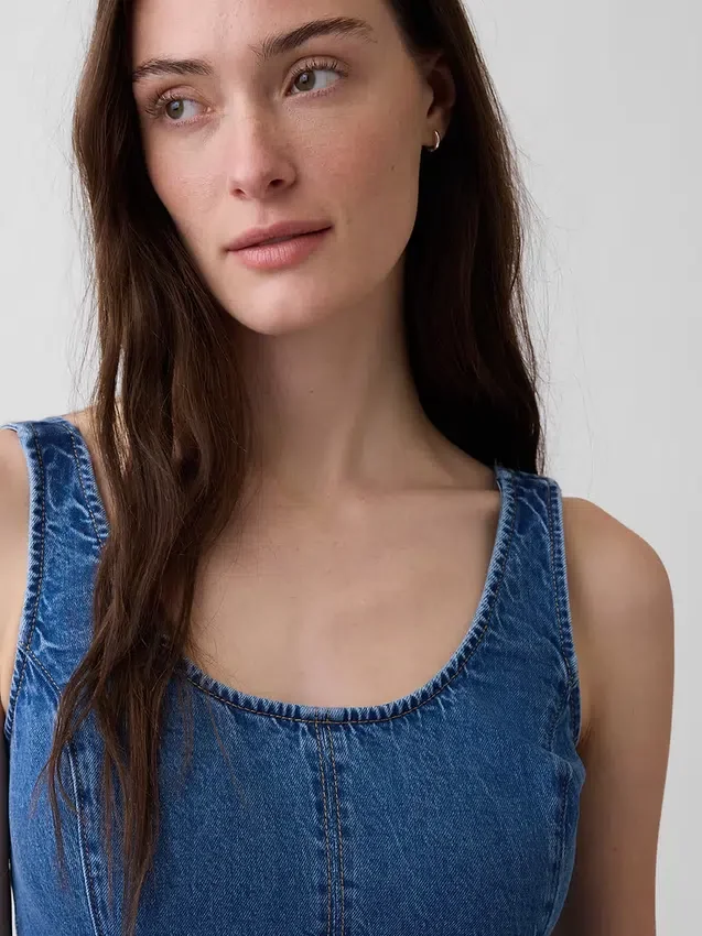 Abito lungo in denim con scollo rotondo