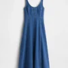 Abito lungo in denim con scollo rotondo