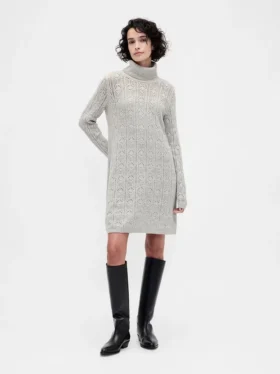 Abito maglione a collo alto in punto Pointelle CashSoft