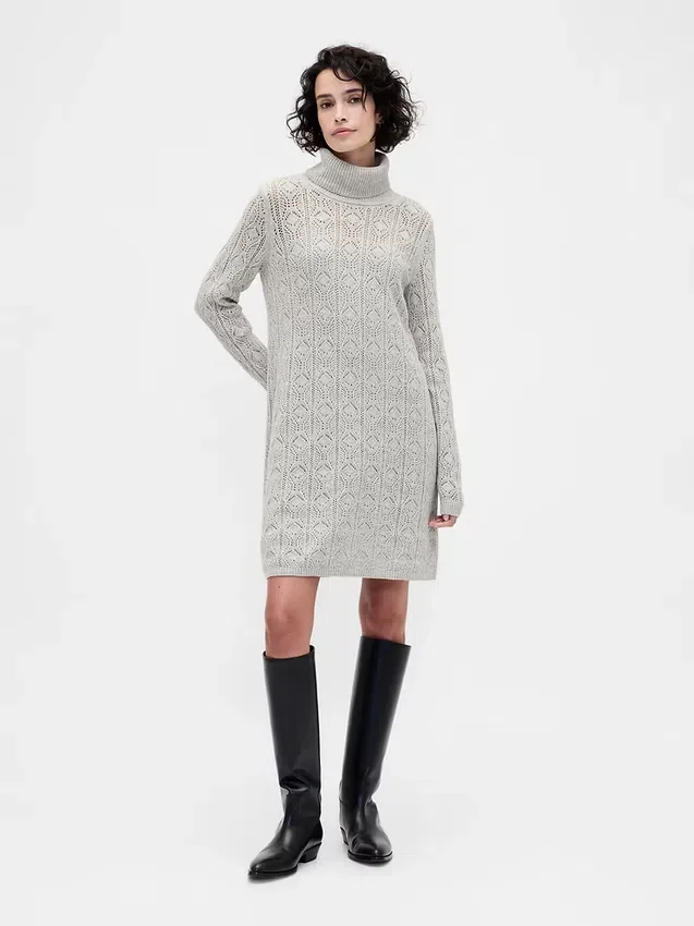 Abito maglione a collo alto in punto Pointelle CashSoft