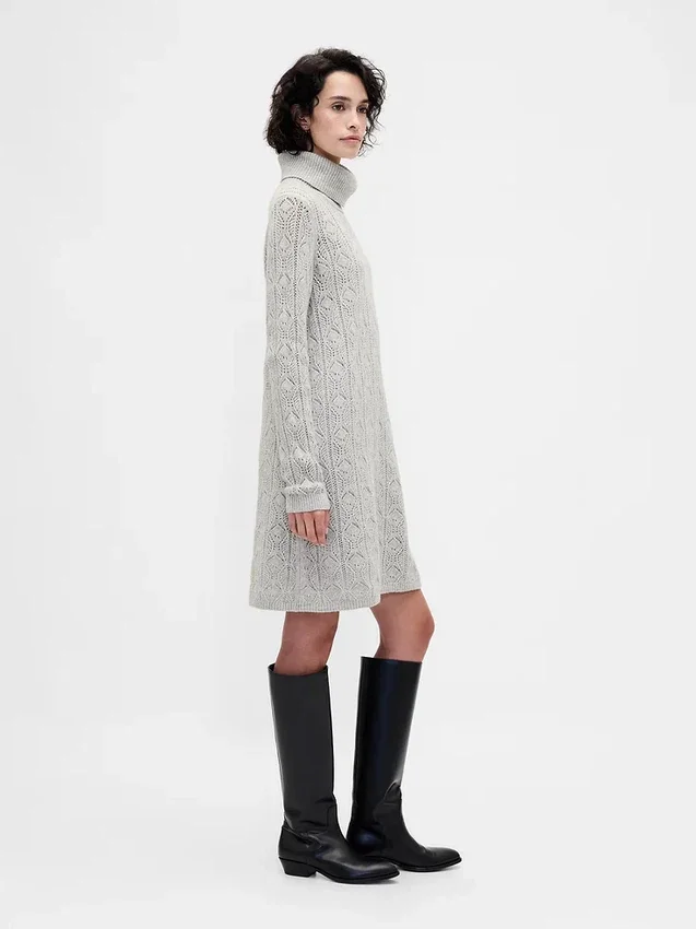 Abito maglione a collo alto in punto Pointelle CashSoft