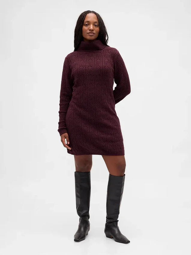 Abito maglione a collo alto in punto Pointelle CashSoft
