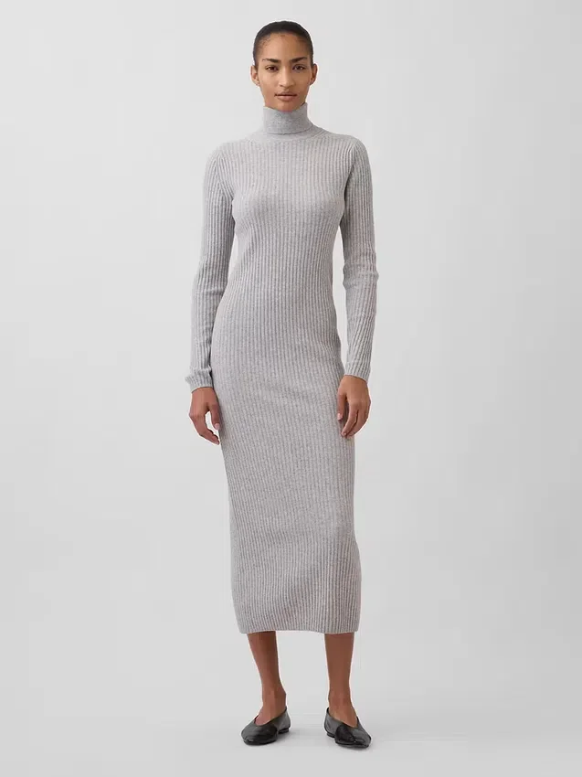 Abito-maglione lungo a collo alto CashSoft