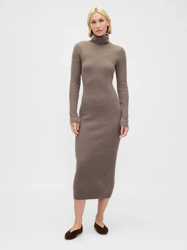 Abito-maglione lungo a collo alto CashSoft