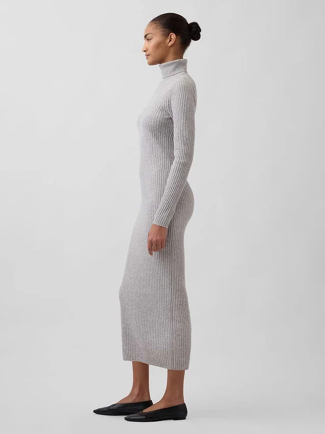 Abito-maglione lungo a collo alto CashSoft