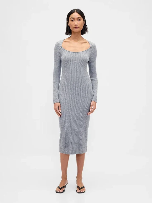 Abito maglione midi a costine CashSoft