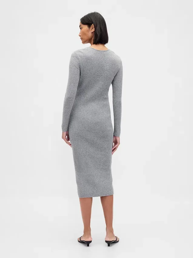 Abito maglione midi a costine CashSoft