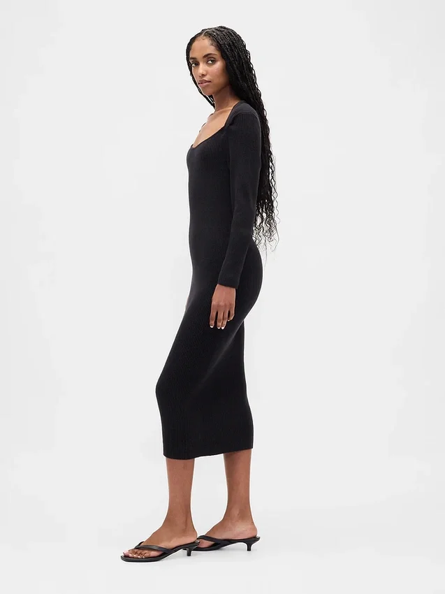 Abito maglione midi a costine CashSoft